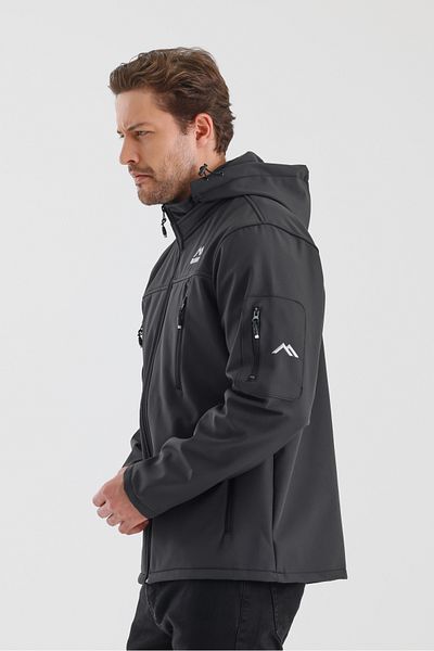 B.HE.Z Ανδρικό παλτό Softshell - Αποσπώμενο φερμουάρ, κουκούλα, φλις και αδιάβροχο, σκούρο γκρι
