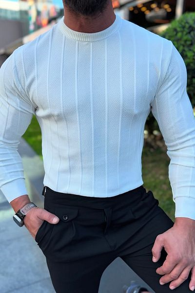 bafatex White Slim Fit Knitwear Sweater