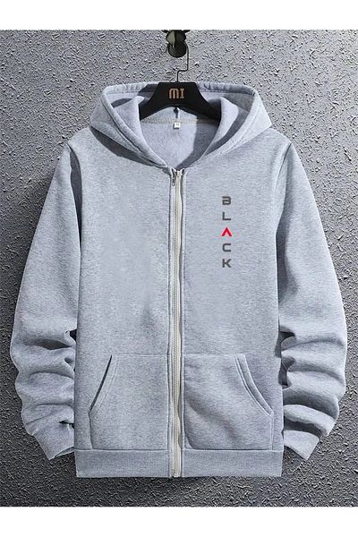 pandy Φούτερ/Ζακέτα με φερμουάρ Unisex Μαύρο με στάμπα με κουκούλα