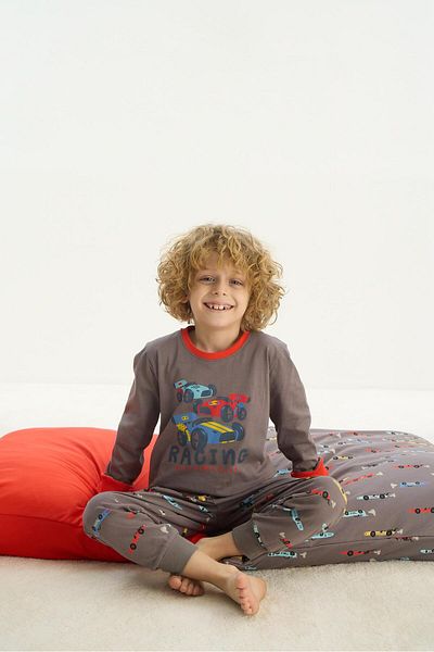 Sevim Costum de pijama gri cu mânecă lungă pentru băiat C0T4N7O8