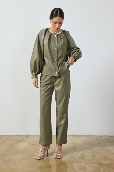 Birgül Bektaş Mint Green Leather Pants