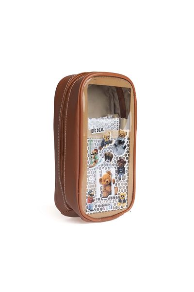 VUKİ Bear Patterned Lined Zippered Large Size Pencil Case
