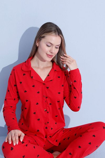pijamacity Women's Long Sleeve Cotton Front Buttoned Pajama Set