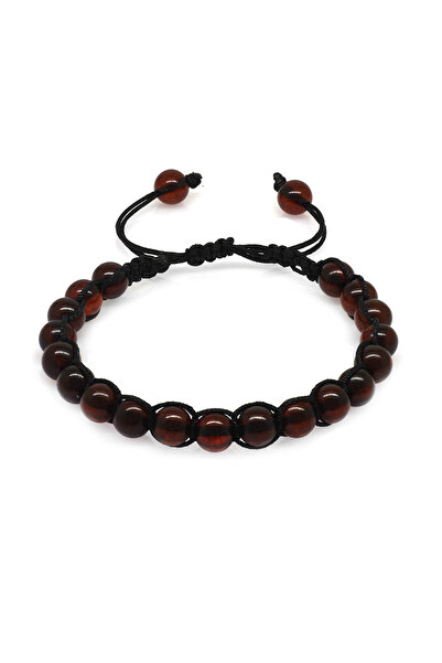 Tesbihane Macrame Braided Globe Cut Light Cognag Natural Drop Amber Bracelet