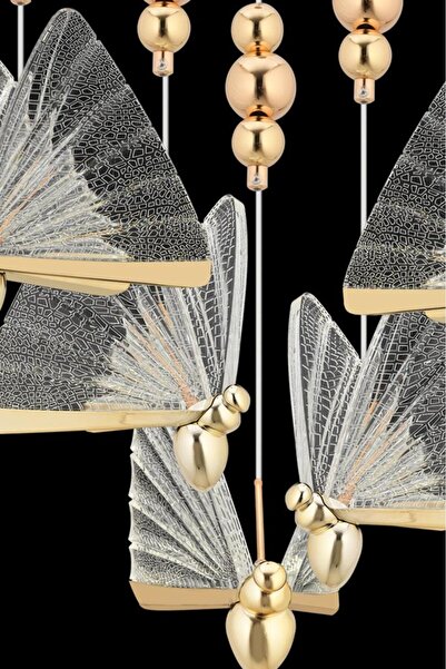 İstanbul Avize İstanbul Avize İpek Yemek Masası 5'li Gold Ledli 3 Renk Modern Led Avize