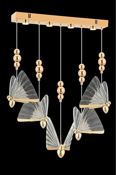 İstanbul Avize İstanbul Avize İpek Yemek Masası 5'li Gold Ledli 3 Renk Modern Led Avize