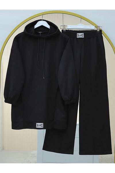 Modamorfo Set aus gekämmter Baumwolle mit Kapuze und Crest-Detail – Schwarz