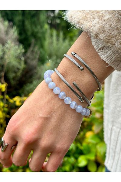 Gökçeada 8 mm Chalcedony Natural Stone - Men's and Women's Bracelet, Certified Aaa Quality