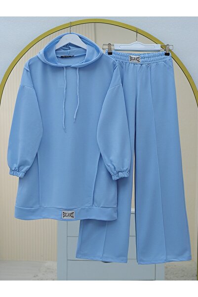 Modamorfo Kék kapucnis és címer részletes fésült pamut öltöny - baba