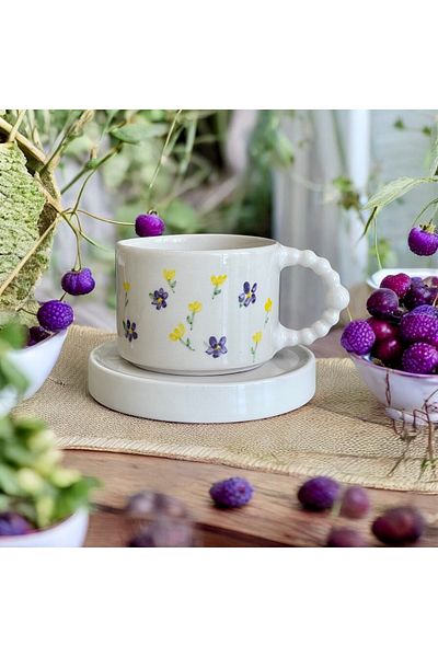 TERRACO Flower Pattern Handmade Ceramic Mug