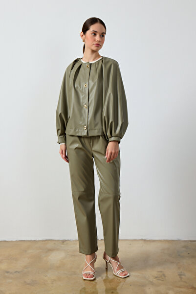 Birgül Bektaş Mint Green Leather Pants