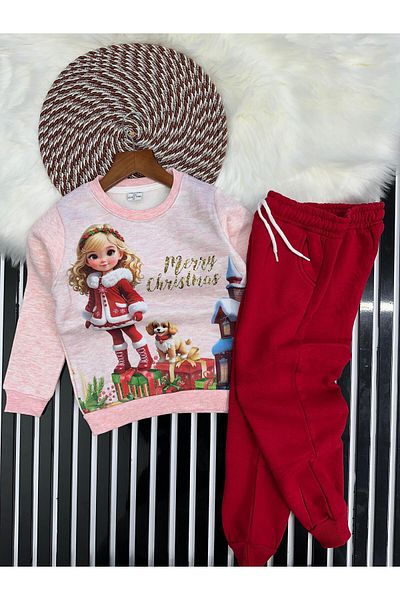 Asel Merry Christmas Writtened Girl's Printed 3-Spinch Sharted Bottom Girl's Suit