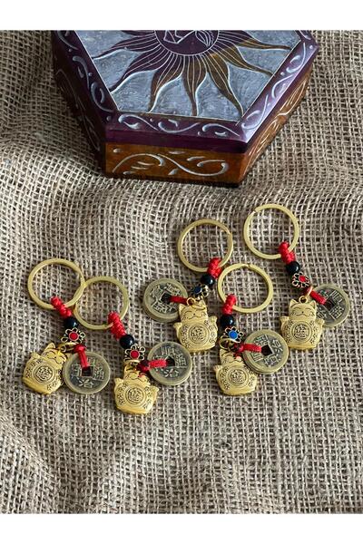 Miamantra 5'lü Feng Shui Bereket ve Şans Kedisi Anahtarlığı (Maneki Neko Figü...