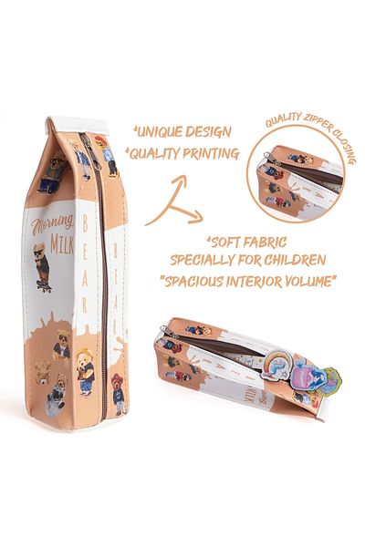 VUKİ Bear Milk Box Shaped Zippered Pencil Case