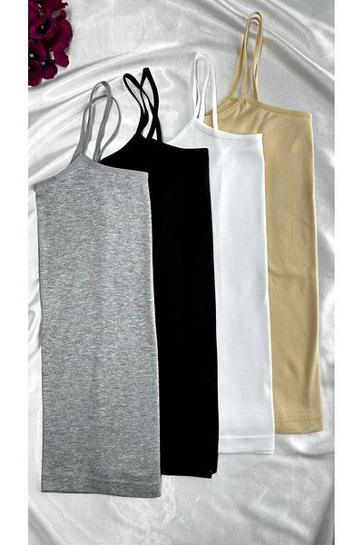Lunamiratto Set of 4 Women's Stringed Undershirt - Cotton, Lycra, Black and White Skin Gray, Economical