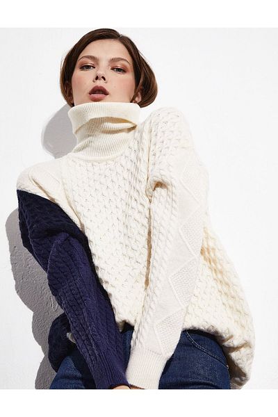 Kayra Navy Blue Colored Knitted Designed Knitwear Tunik
