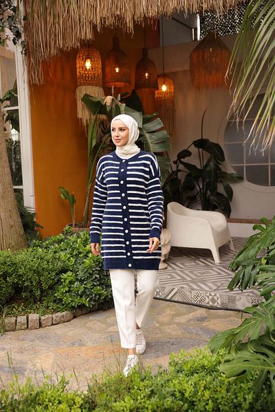 Nefise Angora Striped Long Jacket
