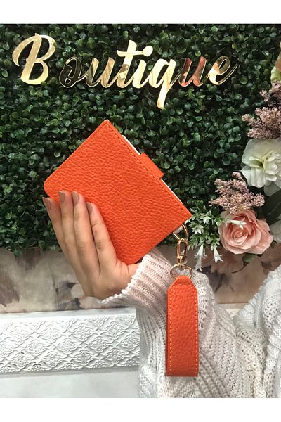 Çanta Trend Women's Accessory Orange Wallet and Card Holder with Wrist Strap
