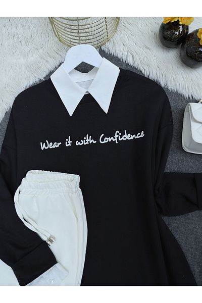 Modamorfo Black Printed Combed Cotton Sweat