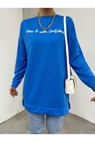 Modamorfo Tištěná bavlněná mikina z česané bavlny - modrá