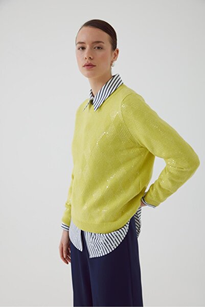 Exquise Bisiklet Yaka Payet Detaylı Kaşmirli Regular Triko Kazak