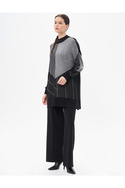 Kayra Black Balloon Sleeve Knitwear Tunic