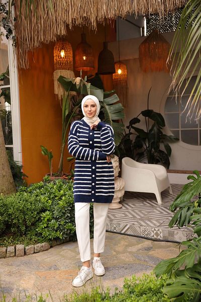 Nefise Angora Striped Long Jacket