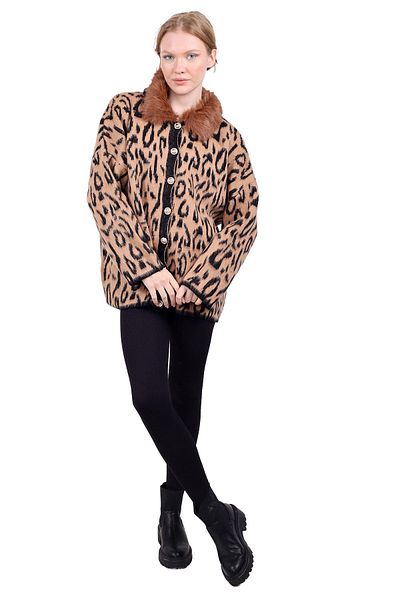 Rays 22288 Model Cardigan din blană cu model leopard maro