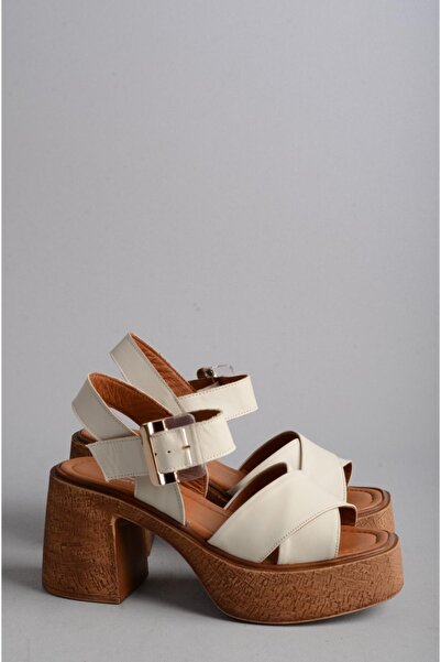 SEÇ KUNDURA Sandale cu toc SEÇ 1409 din piele naturală bej - toc 9 cm, platformă 3 cm