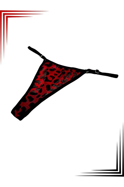 DAGBUTIK Kırmızı Leopar Tanga Ayarlanabilir Lastik Detaylı