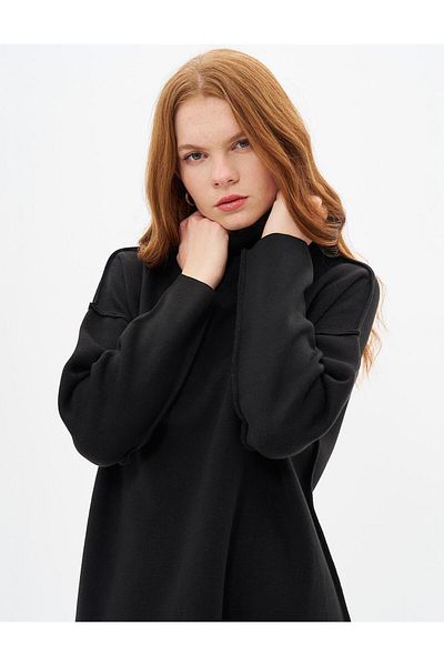 Kayra Black Knitwear Tunic - Boat Neck