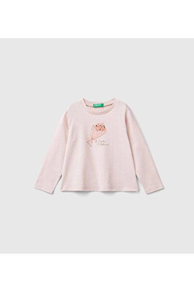 United Colors of Benetton Kız Çocuk Toz Pembe Su Bazlı Parlak Baskılı Normal ...