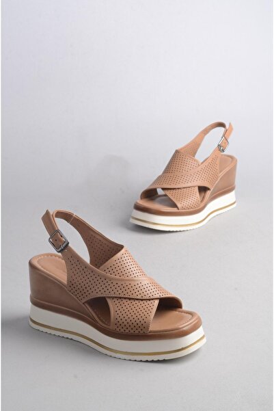 SEÇ KUNDURA SEÇ 721 SANDALE CU TAC DIN PIELE VERITĂ - Înălțime de 8,5 cm și platformă de 3,5 cm - Maro