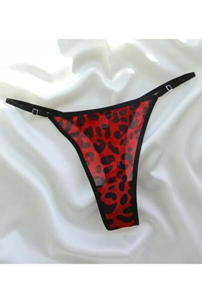DAGBUTIK Kırmızı Leopar Tanga Ayarlanabilir Lastik Detaylı