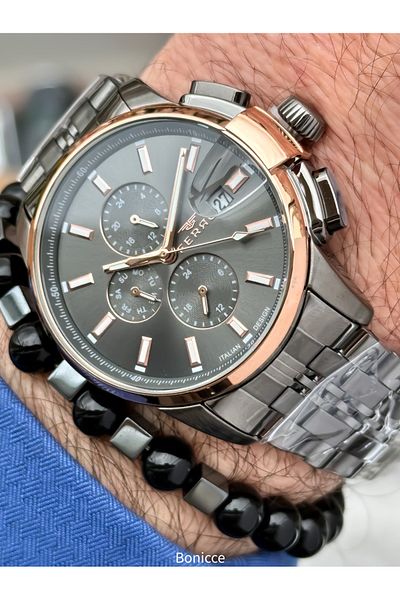 FERRO Smoked Color Brand Men's Wrist Watch & Bracelet - Steel Band with Dial Calendar