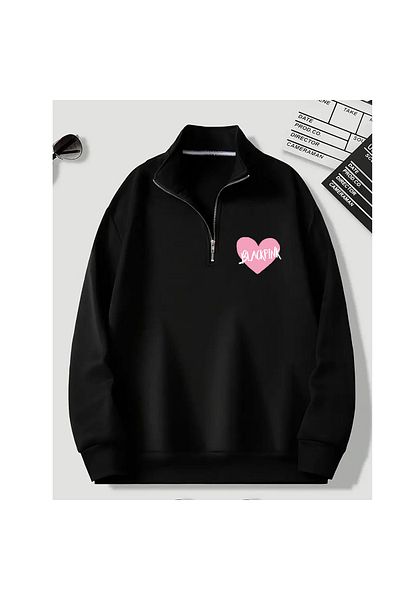 Advantage Hanorac negru unisex Blackpink Heart Half Fermoar