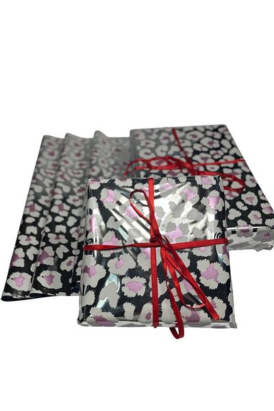 weloveis Luxury Metallized Leopard Print Pink&White Color Gift Wrapping Paper-55X55Cm-0,28Mic Thin-20Page