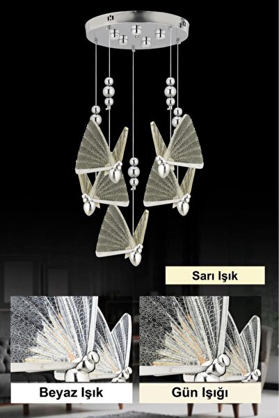 İstanbul Avize İstanbul Avize İpek 5'li Gümüş Ledli 3 Renk Modern Led Avize