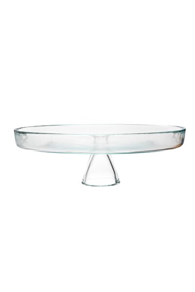 HERITAGE Transparent Glass Presentation Plate with Feet 33 cm Large Size