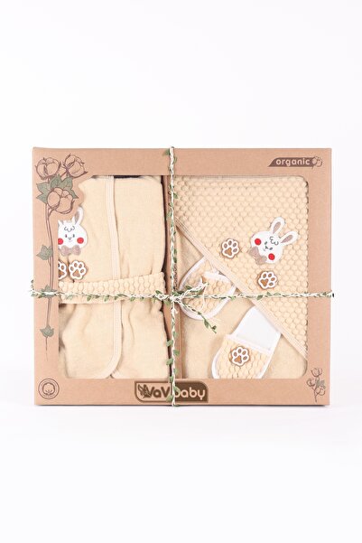 VaVbaby Organic Bamboo Baby Towel Set - Bathrobe and Swaddle Rabbit
