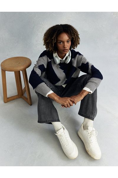 Kayra Gray Abstract Patterned Knitwear Tunic