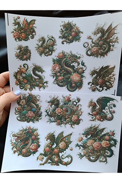 Pink Swan Craft Set naljepnica sa vintage cvetnim zmajevima, Bullet Journal, ...