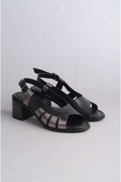 SEÇ KUNDURA SANDALE CU TAC DIN PIELE VERITĂ - SEÇ 911 Negru (Înălțime toc: 6 cm)