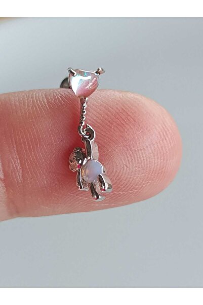 DCPİERCİNG Cerrahi Çelik Sallantılı Çelik Ayıcık Pembe Zirkon Tragus Helix Conch Piercing