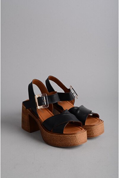 SEÇ KUNDURA SEÇ 1409 SANDALE CU TACĂT PIELE VERITĂ (Înălțime toc: 9 cm, Platformă: 3 cm) NEGRU