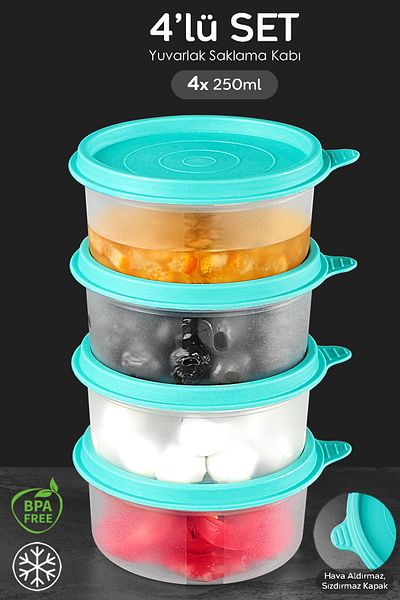 Meleni Home Green 4-Piece Round Food Storage Set - Food Container 4X250Ml Organizer Organizer