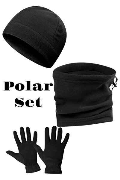 SEN'Z COLLECTİON Unisex Siyah Polar Boyunluk-Polar Bere-Polar Eldiven Set