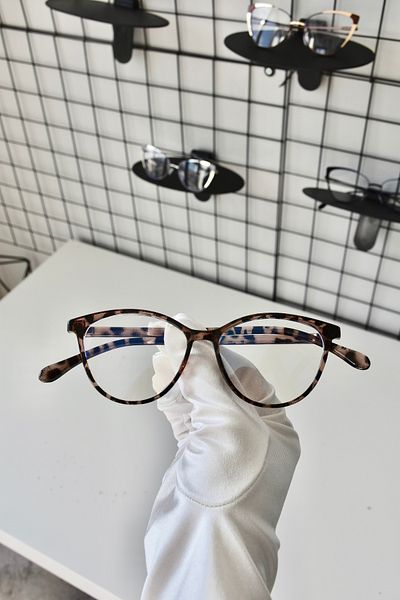 LOOKUP NEW London Leopard Pattern - Clear Cat Eye Oval Bone Unisex Blue Glasses