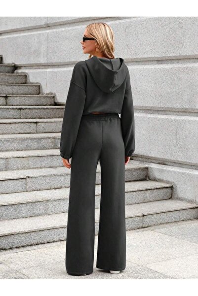 Mood Lab Kadın Kapüşonlu Crop Sweatshirt - Bol Paça Eşofman Takımı