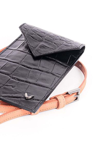 RİVUS Contrast Color Textured Leather Belt Bag - Black